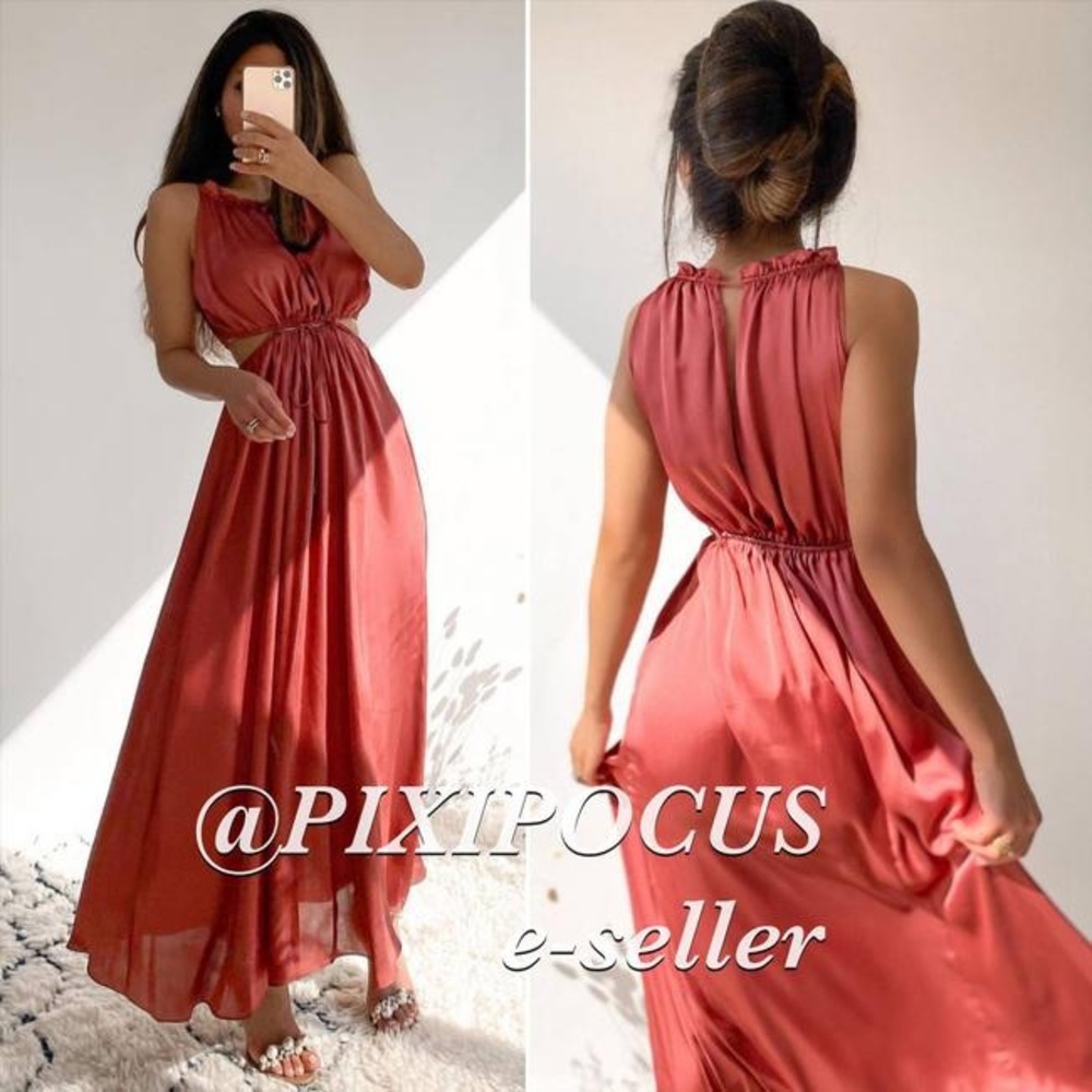 Zara Cut Out Satin Effect Dress Size Small